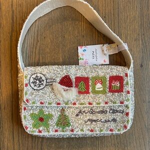 Festive Santa Beaded Bag—Silver Green and Red Beaded Shoulder Bag Viral TikTok